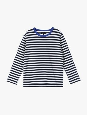 COS Black And White Striped Long Sleeve T-shirt With Contrast Collar In Blue